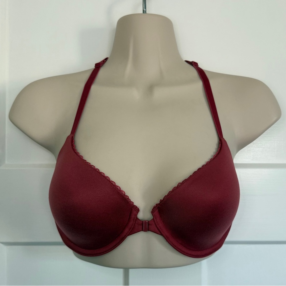 Victoria's Secret Body By Victoria Racerback Demi Bra 32D Red Floral Lace Back